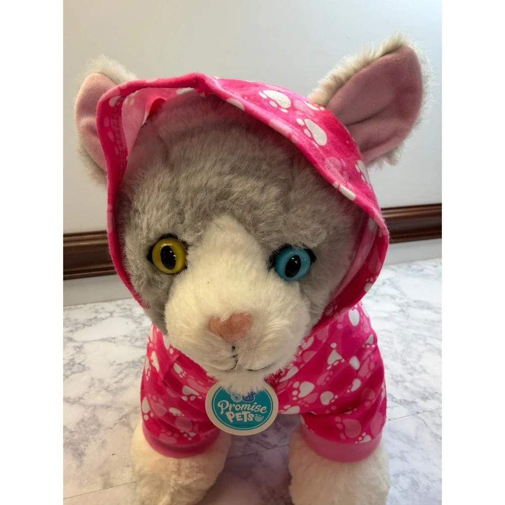 Build A Bear Promise Pets Grey White Cat Heterochromia Blue Yellow Eyes Pink PJs